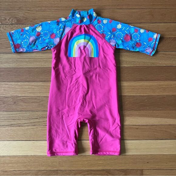 Frugi Pink Colorful Rainbow Tropical One Piece Surf Suit Bathing Suit 18… - Picture 1 of 7